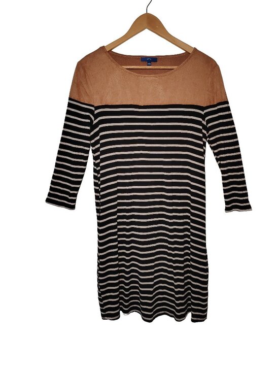 Apt. 9 Dresses & Skirts - Apt. 9 Faux Suede & Striped Knit Mixed Media Dress Long Sleeve Black Tan L